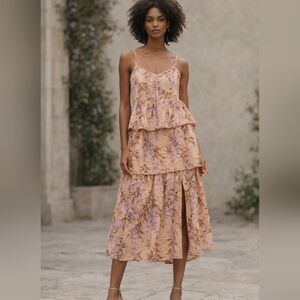 House of Harlow 1960  Prairie  Cottagecore Pink Floral Corset Midi Dress Fairly